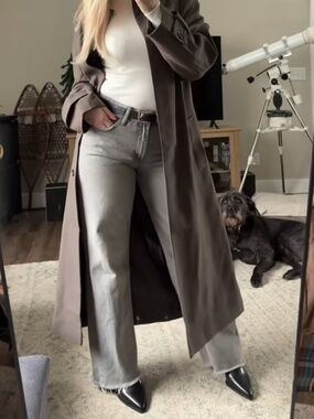 Zara TRF Gray Mid Rise Wide Leg Jeans